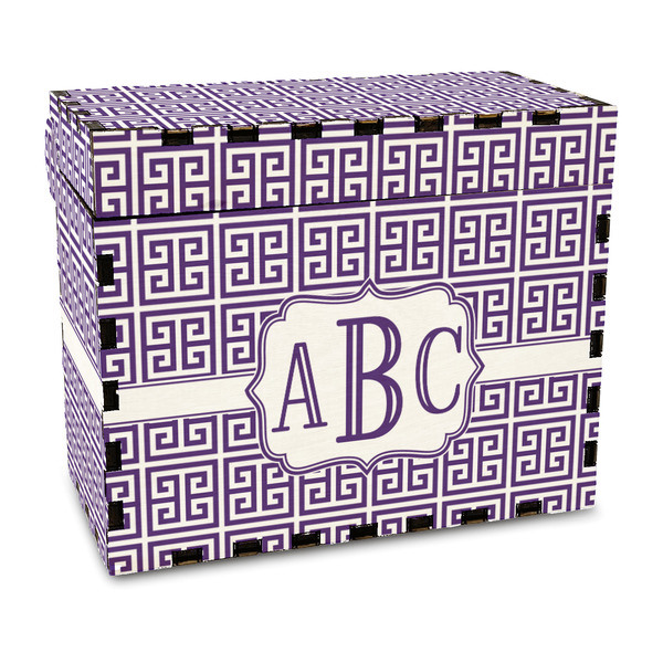 Custom Greek Key Wood Recipe Box - Full Color Print (Personalized)