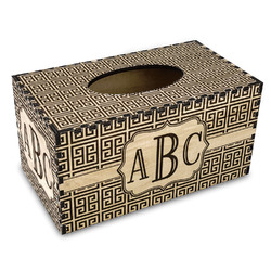 Greek Key Wood Tissue Box Cover - Rectangle (Personalized)