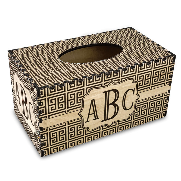 Custom Greek Key Wood Tissue Box Cover - Rectangle (Personalized)