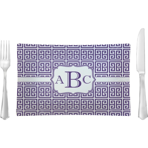 Custom Greek Key Rectangular Glass Lunch / Dinner Plate - Single or Set (Personalized)