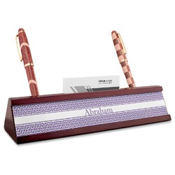 Greek Key Red Mahogany Nameplate with Business Card Holder (Personalized)