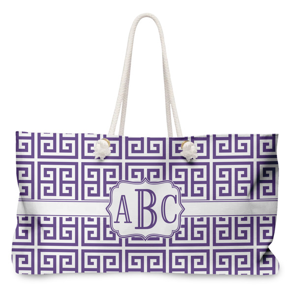 Custom Greek Key Large Tote Bag with Rope Handles (Personalized)