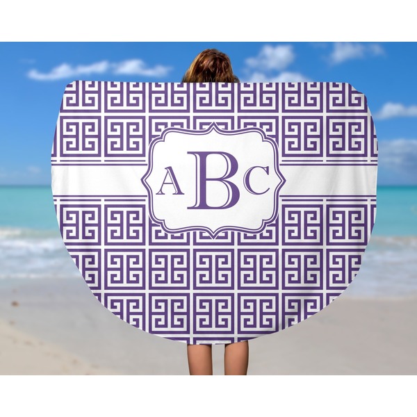 Greek Key Round Beach Towel - In Use