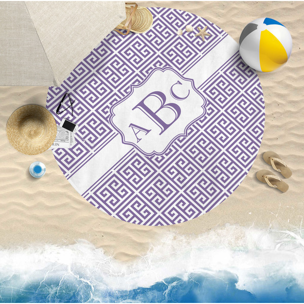 Greek Key Round Beach Towel Lifestyle