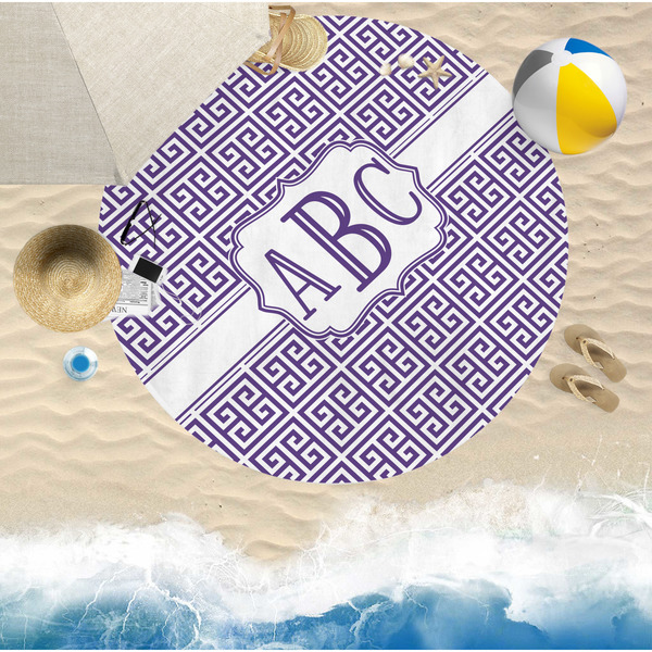 Greek Key Round Beach Towel Lifestyle