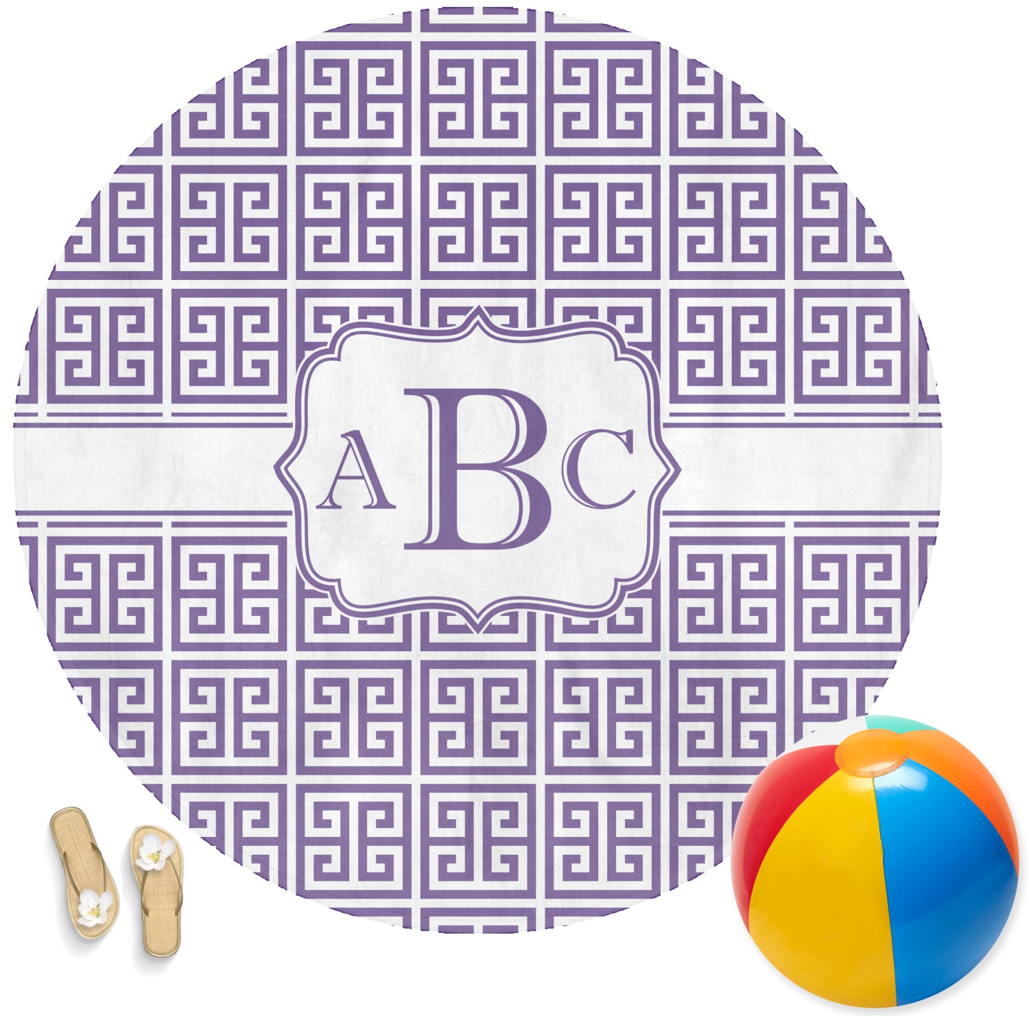 Custom Greek Key Round Beach Towel (Personalized) YouCustomizeIt