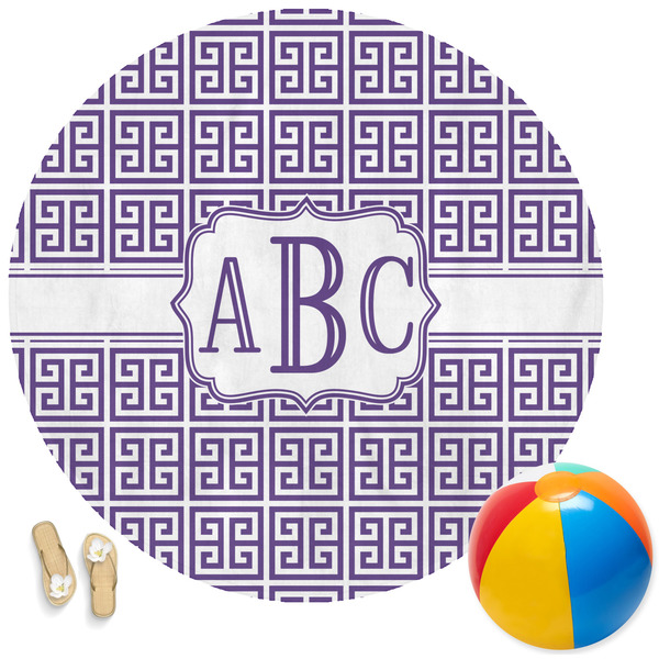 Custom Greek Key Round Beach Towel (Personalized)