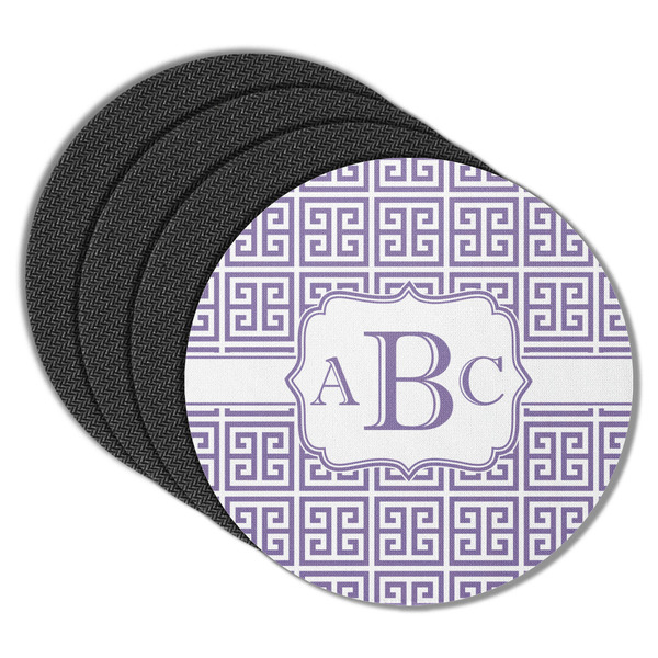 Custom Greek Key Round Rubber Backed Coasters - Set of 4 (Personalized)