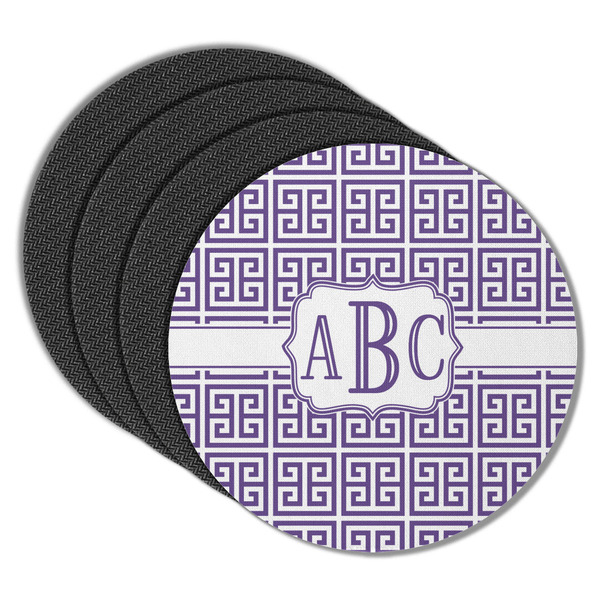 Custom Greek Key Round Rubber Backed Coasters - Set of 4 (Personalized)