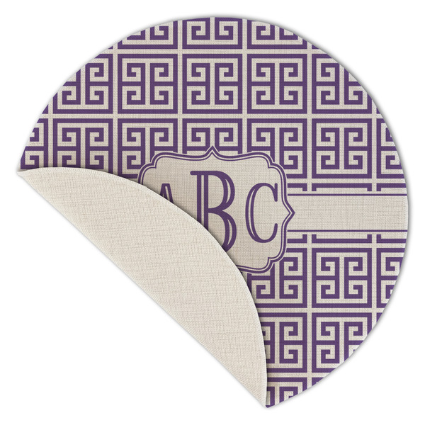 Greek Key Round Linen Placemats - Front (folded corner single sided)