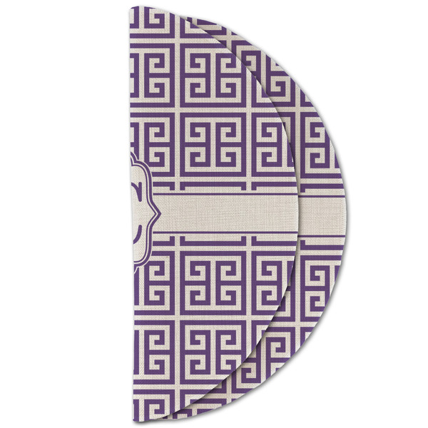 Greek Key Round Linen Placemats - HALF FOLDED (double sided)