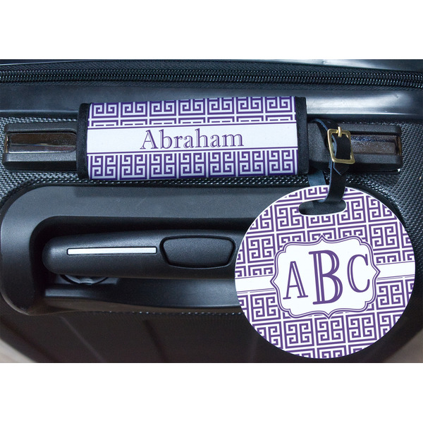 Greek Key Round Luggage Tag & Handle Wrap - In Context