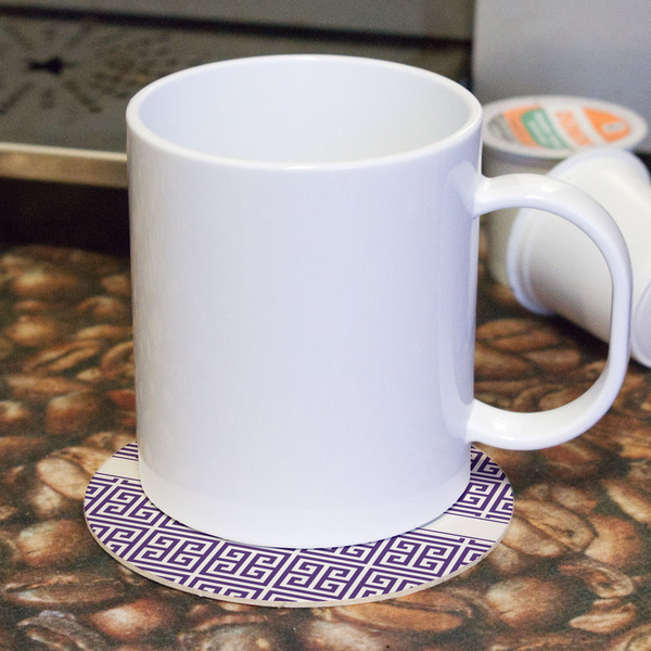 Greek Key Round Paper Coaster - With Mug