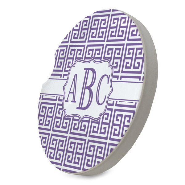 Greek Key Sandstone Car Coaster - STANDING ANGLE