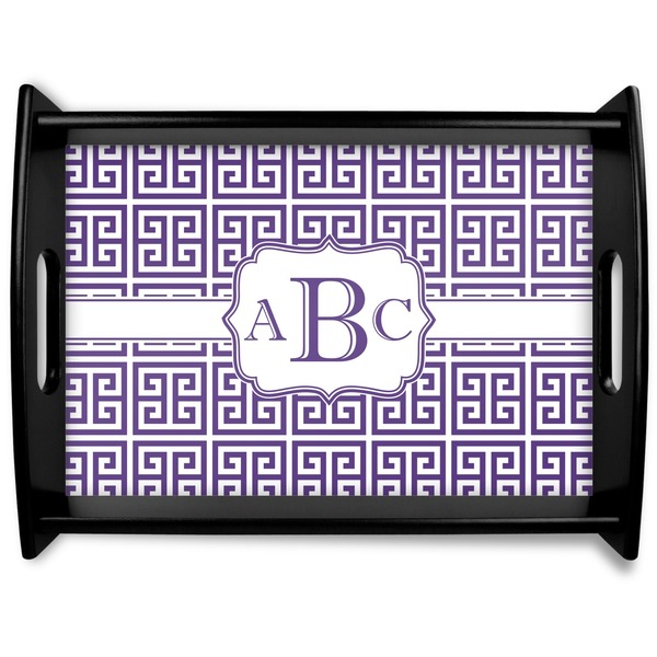 Custom Greek Key Black Wooden Tray - Large (Personalized)