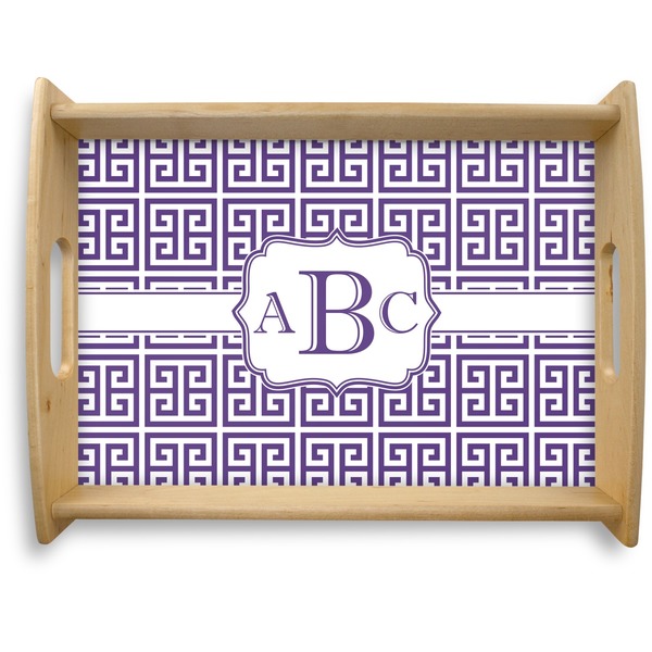 Custom Greek Key Natural Wooden Tray - Large (Personalized)