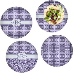 Greek Key Set of 4 Glass Lunch / Dinner Plate 10" (Personalized)