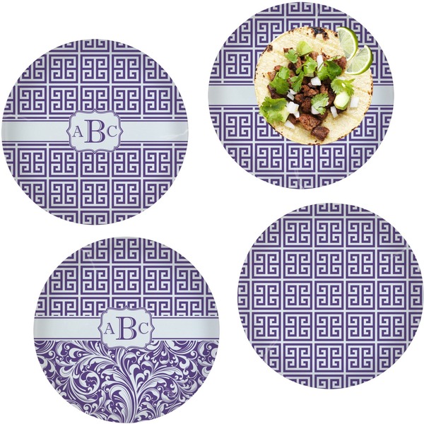Custom Greek Key Set of 4 Glass Lunch / Dinner Plate 10" (Personalized)