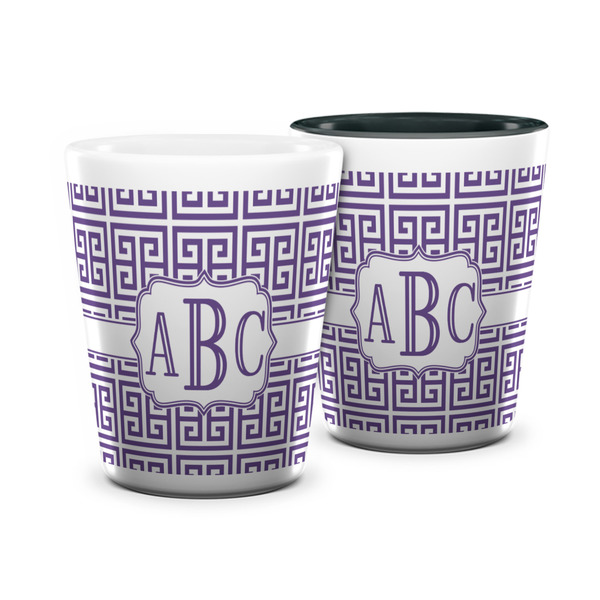 Custom Greek Key Ceramic Shot Glass - 1.5 oz (Personalized)