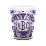 Greek Key Ceramic Shot Glass - 1.5 oz - White - Set of 4 (Personalized)