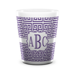Greek Key Ceramic Shot Glass - 1.5 oz - White - Set of 4 (Personalized)