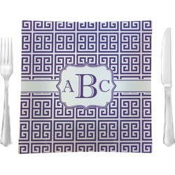 Greek Key 9.5" Glass Square Lunch / Dinner Plate- Single or Set of 4 (Personalized)