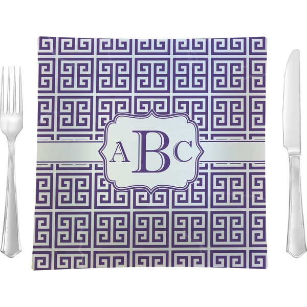 Custom Greek Key 9.5" Glass Square Lunch / Dinner Plate- Single or Set of 4 (Personalized)
