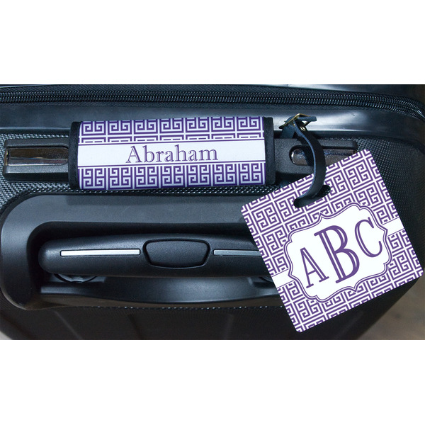 Greek Key Square Luggage Tag & Handle Wrap - In Context