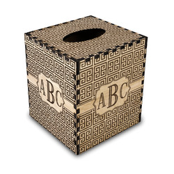 Greek Key Wood Tissue Box Cover - Square (Personalized)
