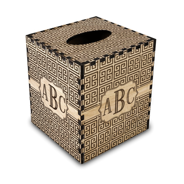 Custom Greek Key Wood Tissue Box Cover - Square (Personalized)