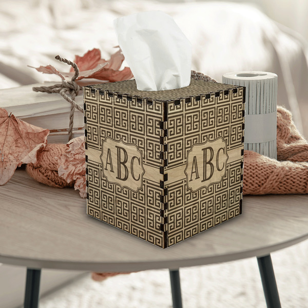Greek Key Square Tissue Box Covers - Wood - In Context