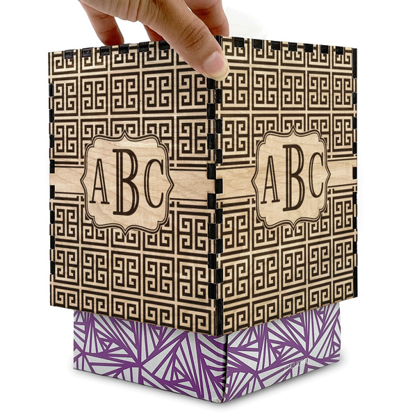 Greek Key Square Tissue Box Covers - Wood - with box