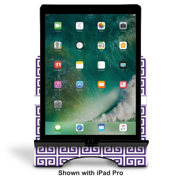 Greek Key Stylized Tablet Stand - Front with ipad