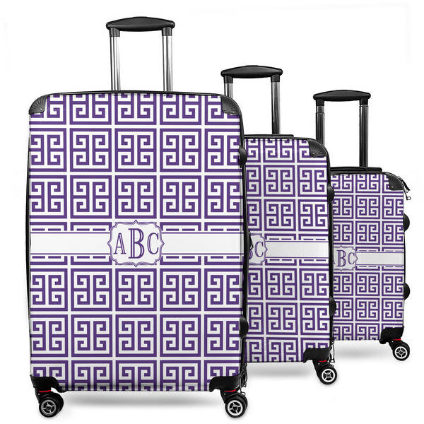 Custom Greek Key 3 Piece Luggage Set - 20" Carry On, 24" Medium Checked, 28" Large Checked (Personalized)
