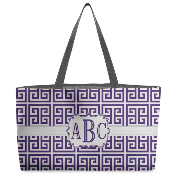 Custom Greek Key Beach Totes Bag - w/ Black Handles (Personalized)
