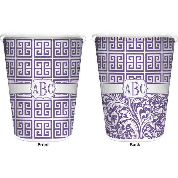 Greek Key Trash Can White - Front and Back - Apvl