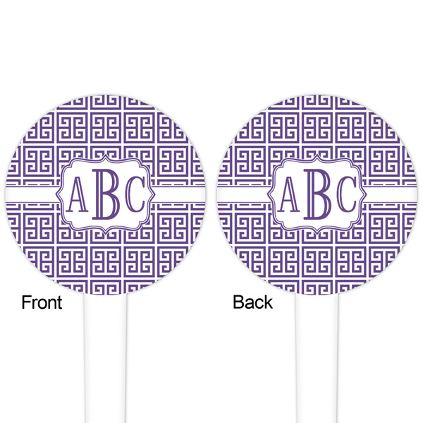 Greek Key White Plastic 4" Food Pick - Round - Double Sided - Front & Back