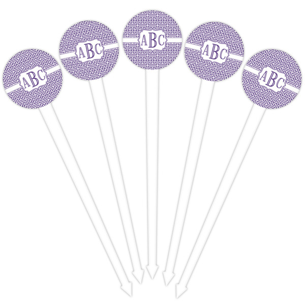 Greek Key White Plastic 4" Food Pick - Round - Fan View