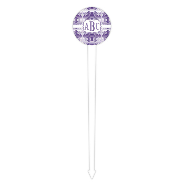 Greek Key White Plastic 4" Food Pick - Round - Single Pick