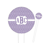 Greek Key 6" Round Plastic Food Picks - White - Single Sided (Personalized)