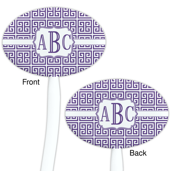 Greek Key White Plastic 7" Stir Stick - Double Sided - Oval - Front & Back