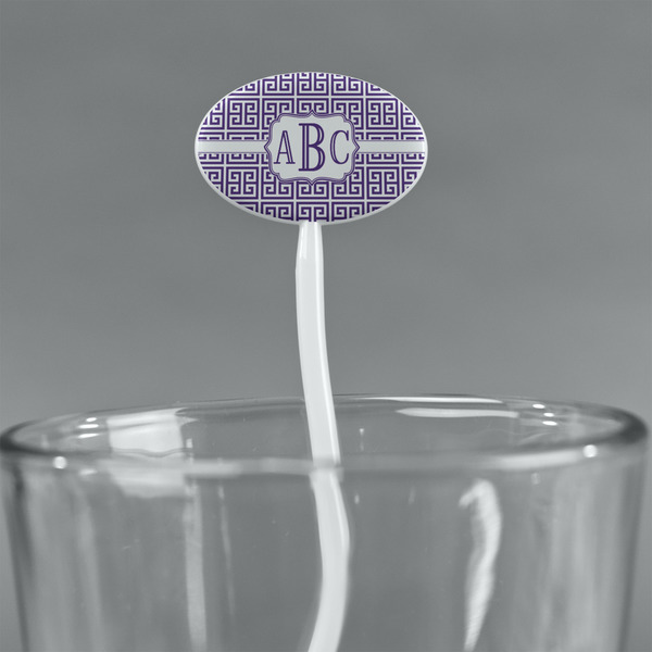 Greek Key White Plastic 7" Stir Stick - Oval - Main