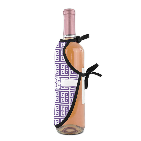 Greek Key Wine Bottle Apron - DETAIL WITH CLIP ON NECK