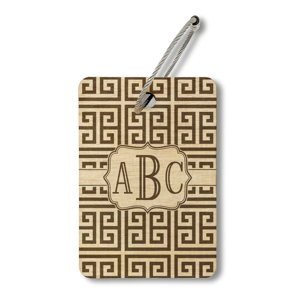 Custom Greek Key Wood Luggage Tag - Rectangle (Personalized)