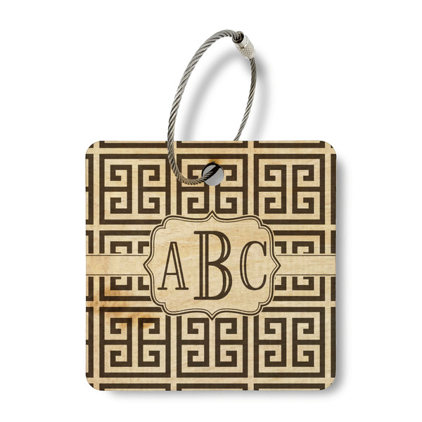 Custom Greek Key Wood Luggage Tag - Square (Personalized)