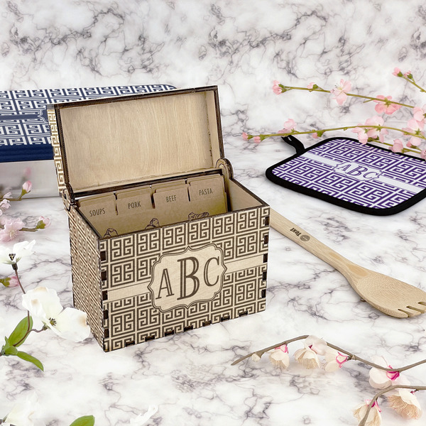 Greek Key Wood Recipe Boxes - Lifestyle