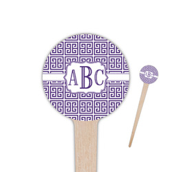 Greek Key 4" Round Wooden Food Picks - Single Sided (Personalized)