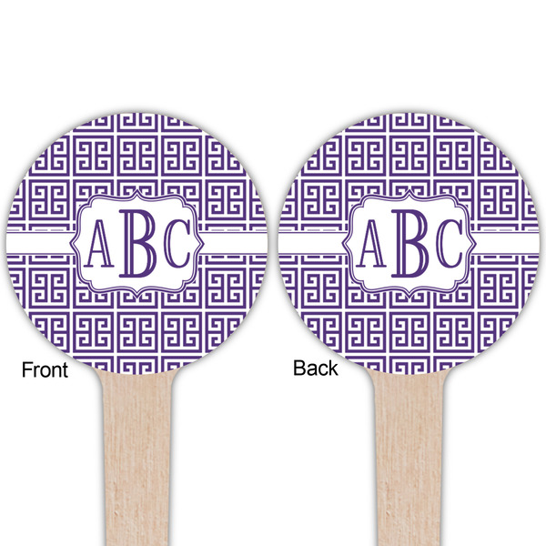 Greek Key Wooden 4" Food Pick - Round - Double Sided - Front & Back