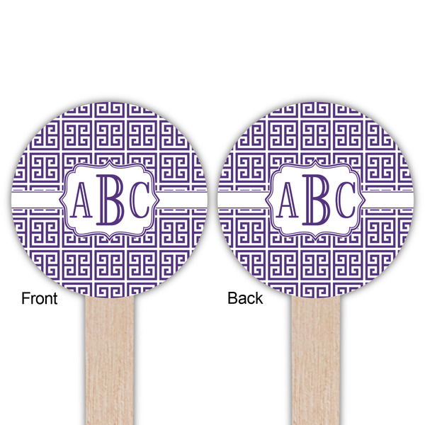 Greek Key Wooden 6" Food Pick - Round - Double Sided - Front & Back
