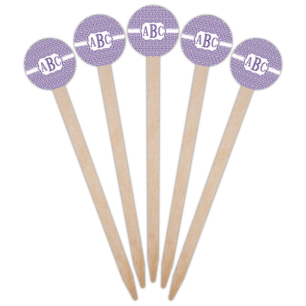 Greek Key Wooden 6" Food Pick - Round - Fan View